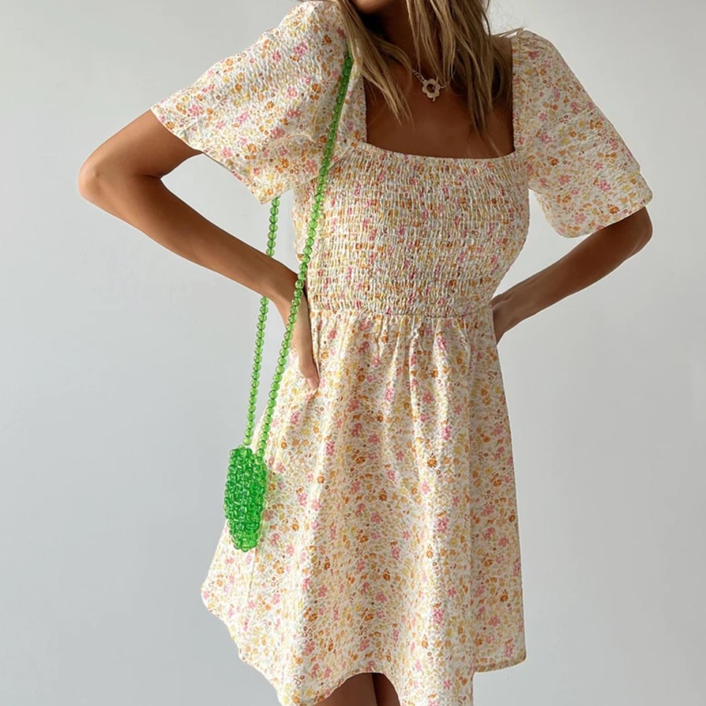 Princess Polly Yellow Floral Smocked Mini Dress